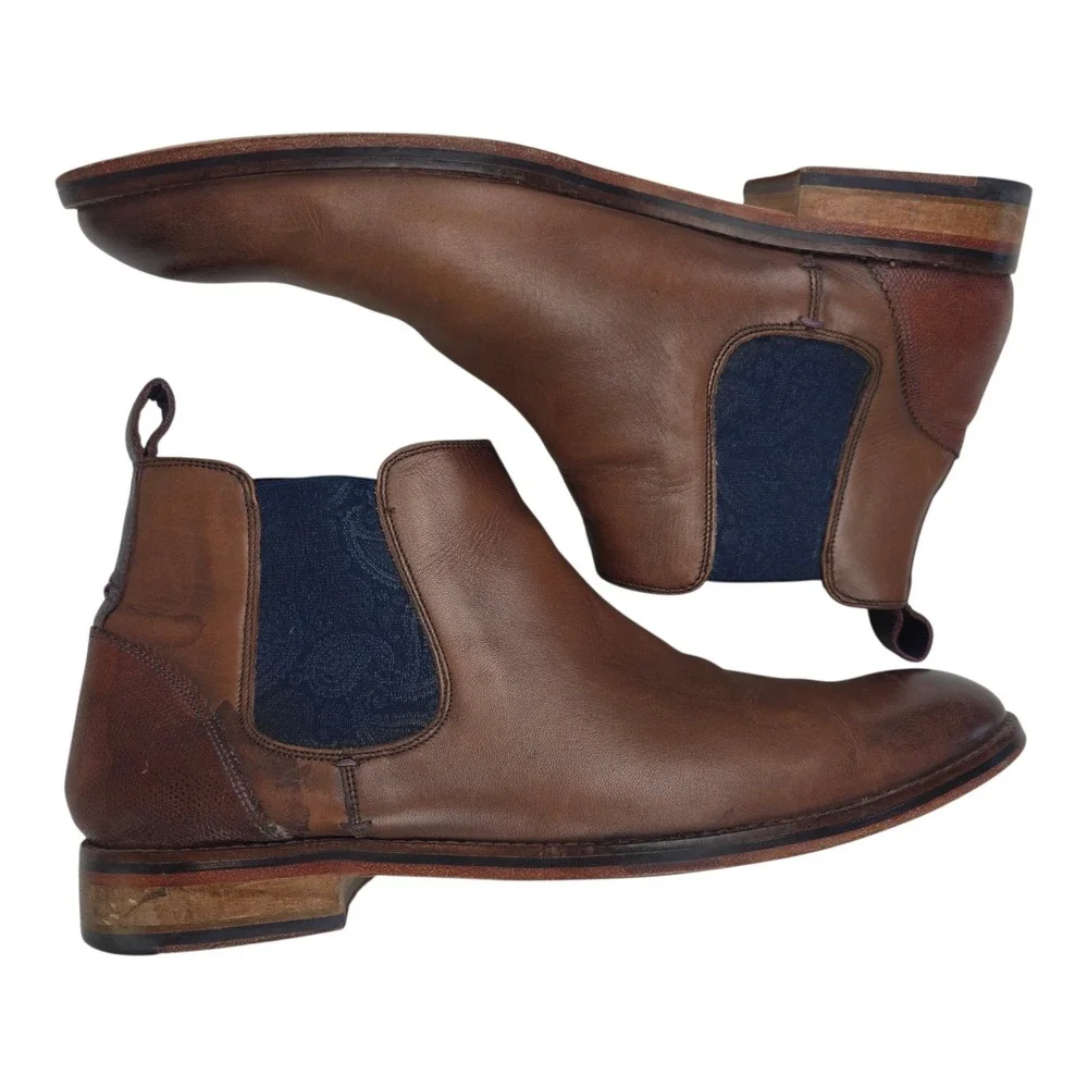 Ted Baker Camroon 4 Chelsea Boots US 10 Brown Leather Paisley Gusset Dress Shoes